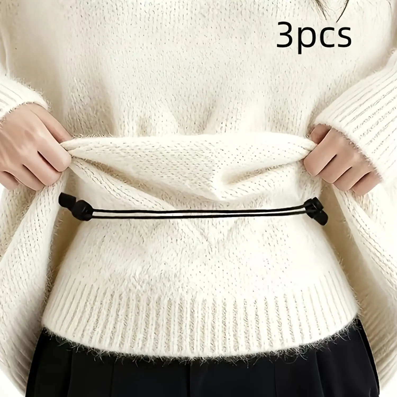 3-Pack Adjustable 1m Drawstring Waist Cinch, Invisible Hem Tightener, Sweater Shortener, Sweatshirt and Hoodie Belt