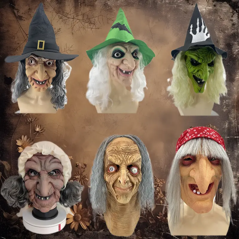 Lightweight Latex Witch Mask with Hair, One Size Halloween Party Dress-Up Accessory, Festive Cosplay Headgear for Home & Party Supplies, Accessories