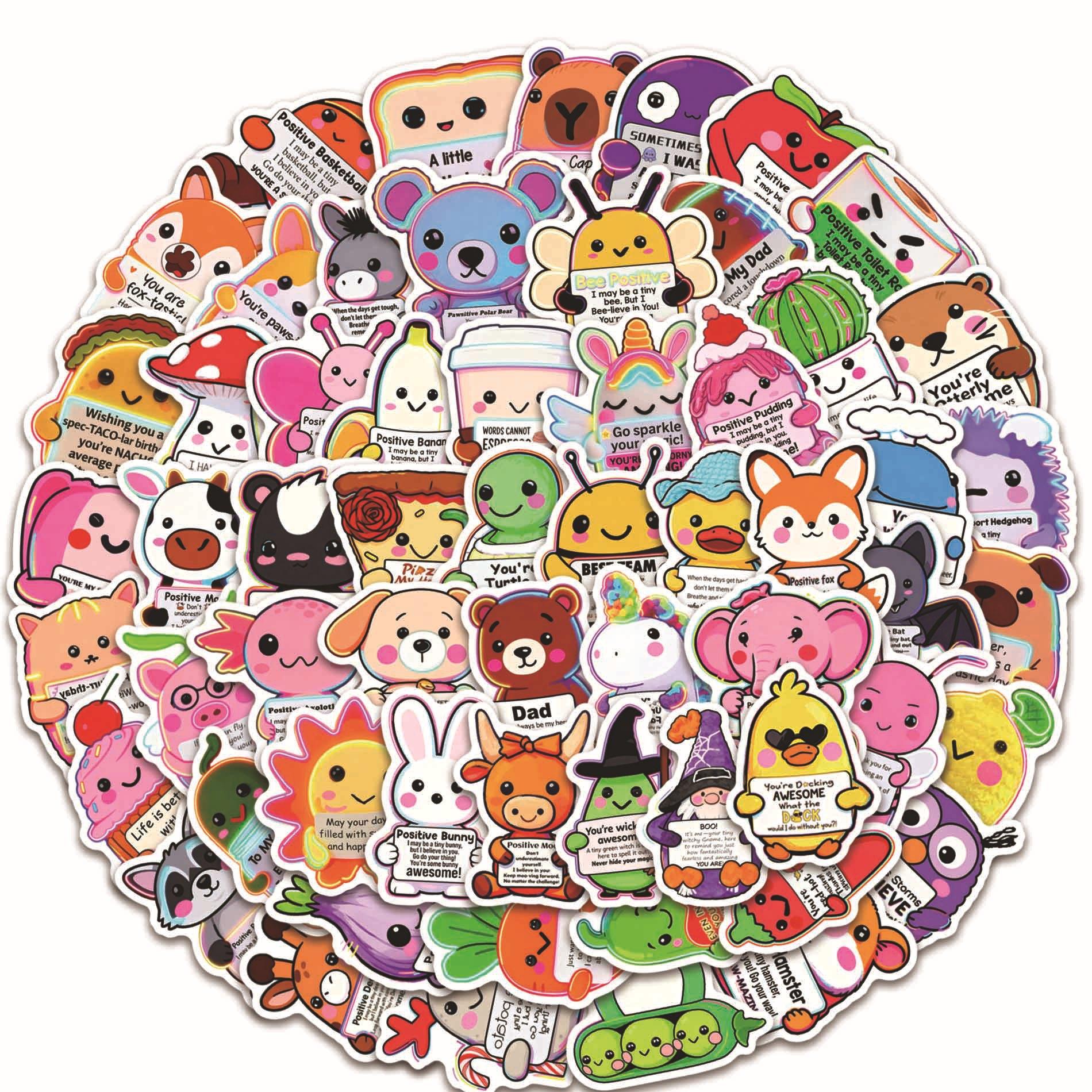 60 Pcs Motivational Animal Stickers, Emotional Support PVC Vinyl Decals with Inspirational Quotes for Laptop Water Bottle Phone Case, Cute Mental Health Gifts for Teens,Boost your mood with these motivational animal stickers!🐻✨ You are doing great to