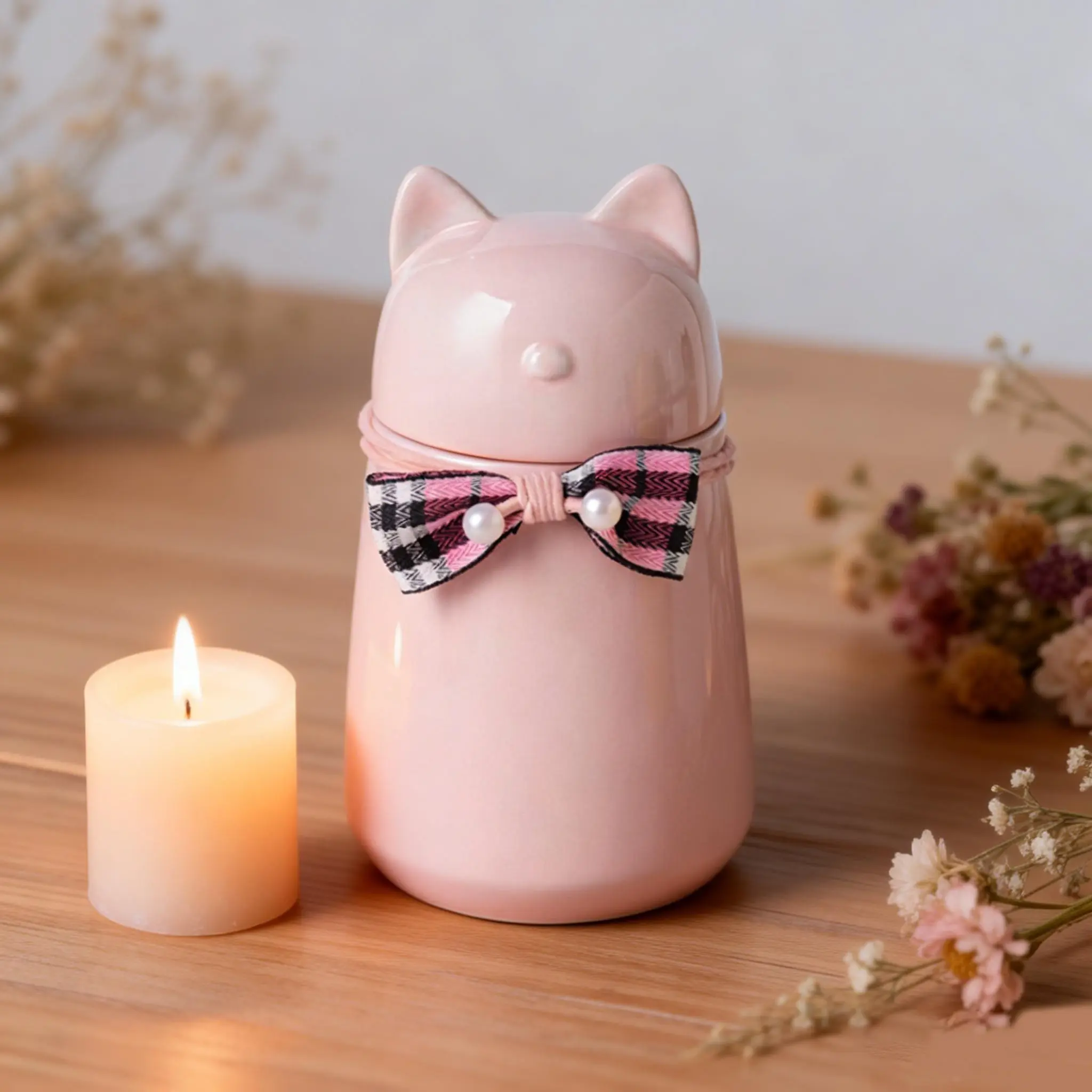 5.91 Inch Ceramic Pet Ash Urn, Cute Cat Shape Memorial Box, Hair Teeth Storage, Pet Cremation Funeral Ash Container