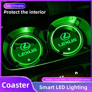 2pcs Car Luminous Water Cup Pad LED Atmosphere Light For Lexus F-SPORT ES RX NX LS UX LM LX GX LC RZ IS CT GS RC HS SC TX LBX IS300 RX350 LS500 LX600 NX260 CT200