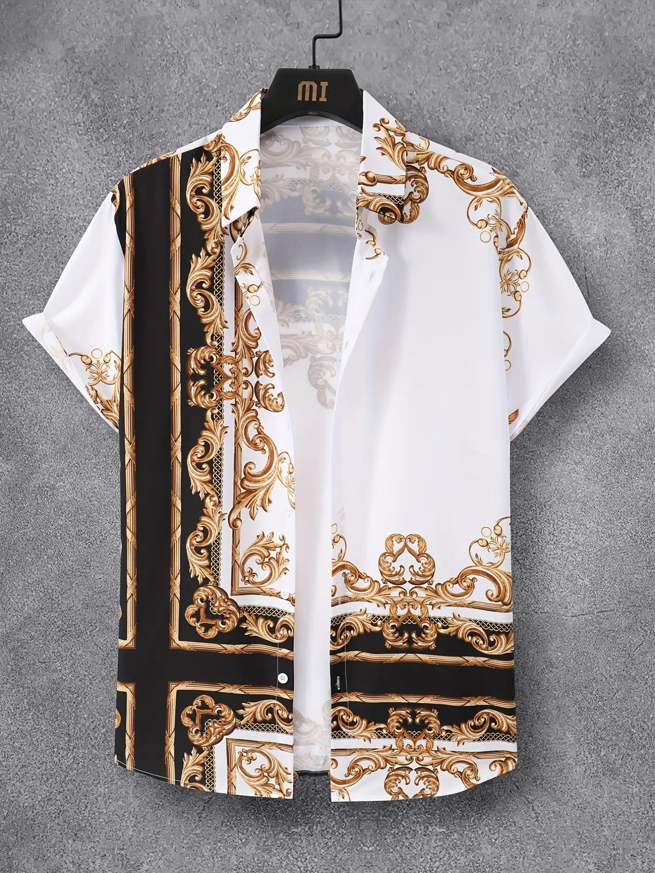 Men's Casual Short Sleeve Shirt with Baroque Style All over Print, Slim-Fitting Summer Top, Unlined Men's Clothing