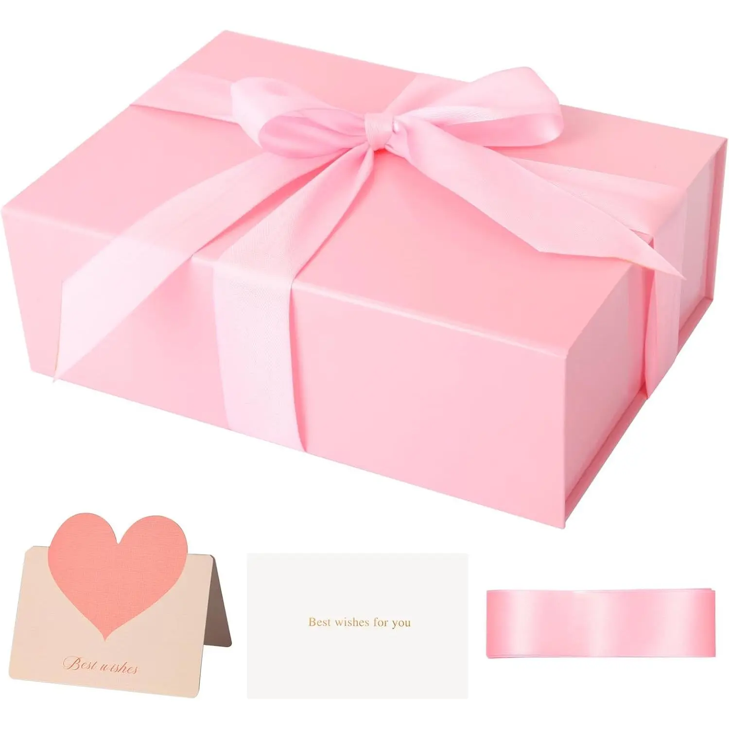 Box 11’’x7.2”x3.5”, Glossy   Box with Lid for Present Contains 1-1/2’’ Widened Ribbon, Liner Paper, Card for Christmas, Valentine's Day, Wedding, Birthday