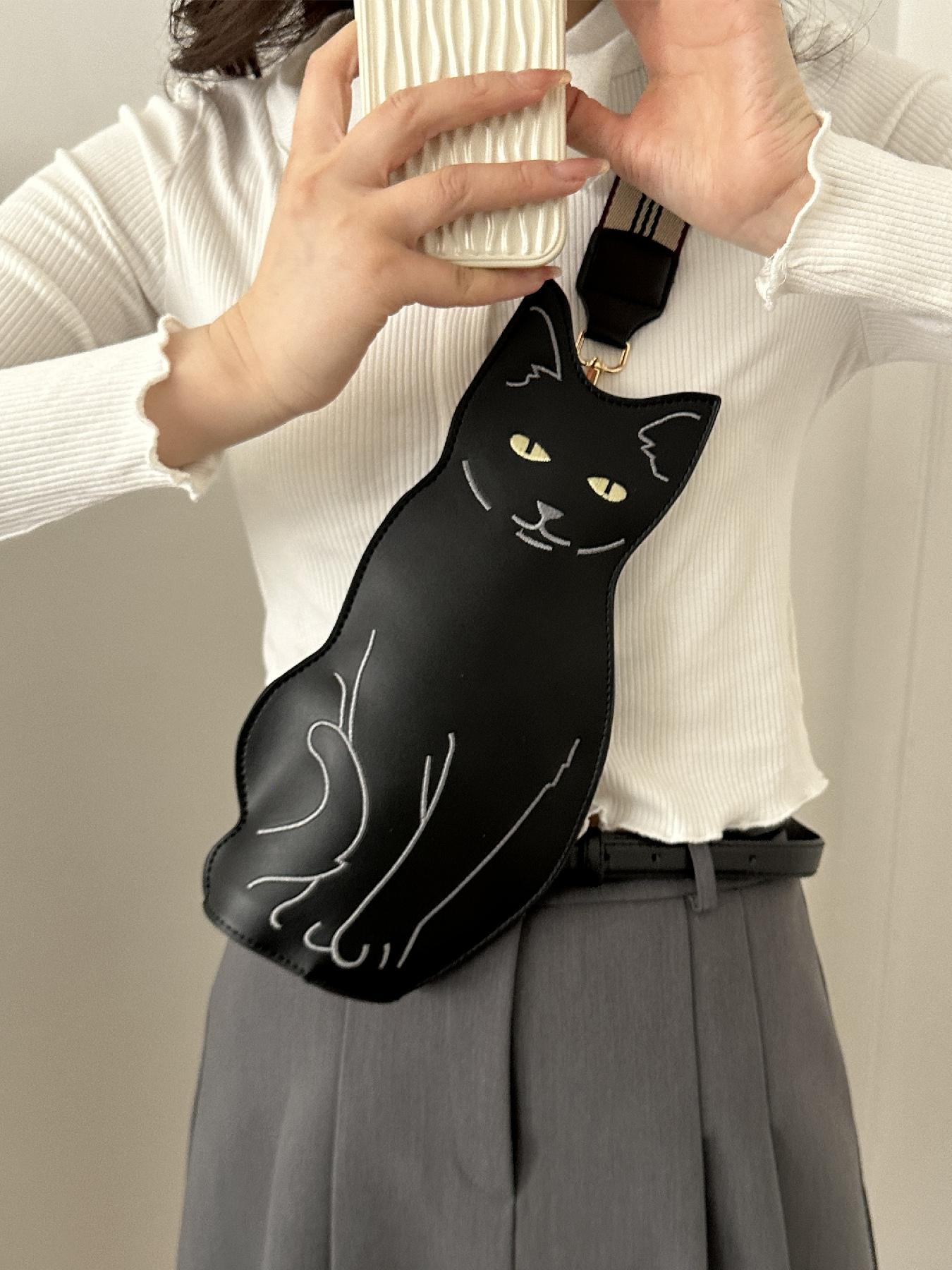 Women's  Cute Cat Design Zipper Fanny Pack, Novelty Animal Design Sling Bag for Daily Used, Casual Trendy Versatile High-quality Daily Commuting Bag, Casual Waist Bag, Zipper Belt Bag, Casual Bum Bag, Fashion Waist Packs