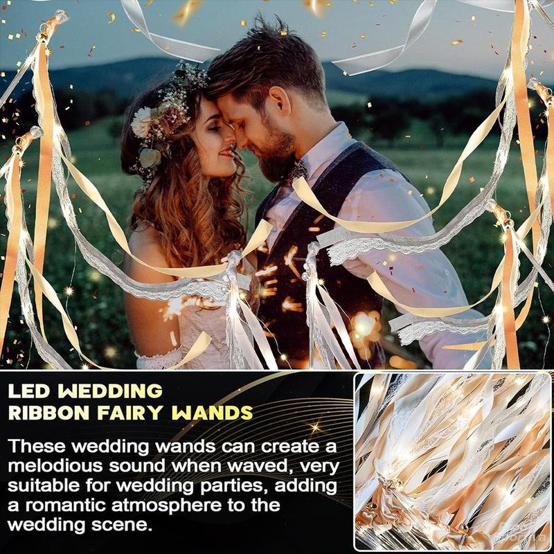Proof Sportiva 30 Pieces Wedding Wand Ribbon Fluttering, 3 Light Up Modes, Light Up LED Silk Fairy Tale Wand, Light Up Lace Wand with Bell, Suitable for Weddings, Carnivals, Concerts, New Year's Day, Birthday Parties, Holiday Parties and more!