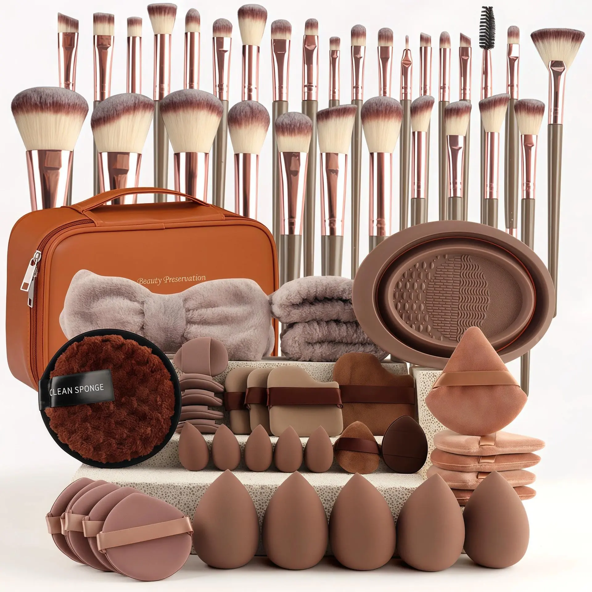 Complete Makeup Brush Set with Beauty Blender, Cleaning Tools, Cosmetic Tool, and Wash Bag, Cosmetic Brushes, Ideal for Foundation Blending and Contouring, Perfect for Daily & Professional Use, Makeup Brush Kit