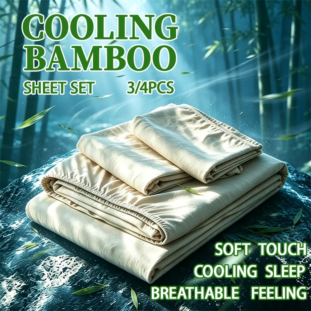 GOHOME 2200TC 3/4pcs Cooling Bamboo Fiber Bed Sheet Queen Sizes with 1/2 Children Pillowcases, Extra-Deep Pocket, Shrink And Fade Resistant, Ultra Soft, Breathable, Smooth And Cozy, Perfect Gift for Family, All-Season Usable, Twin, Full, Queen, King