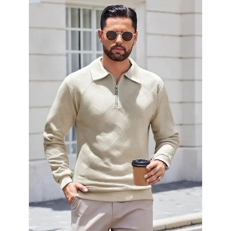2 Pack Men's Quarter Zip Polo Sweatshirt Lapel Collar Long Sleeve Solid Color Casual Slim Fit Pullover Top Multi Color Combo Daily Shirts