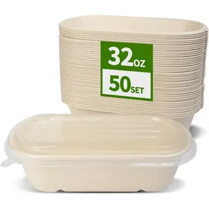 50 Pack 32 oz Disposable Meal Prep Containers Disposable  Containers with , Paper Togo Containers for Meal Prep, Lunch, Leftover (50 Bowls 50 )