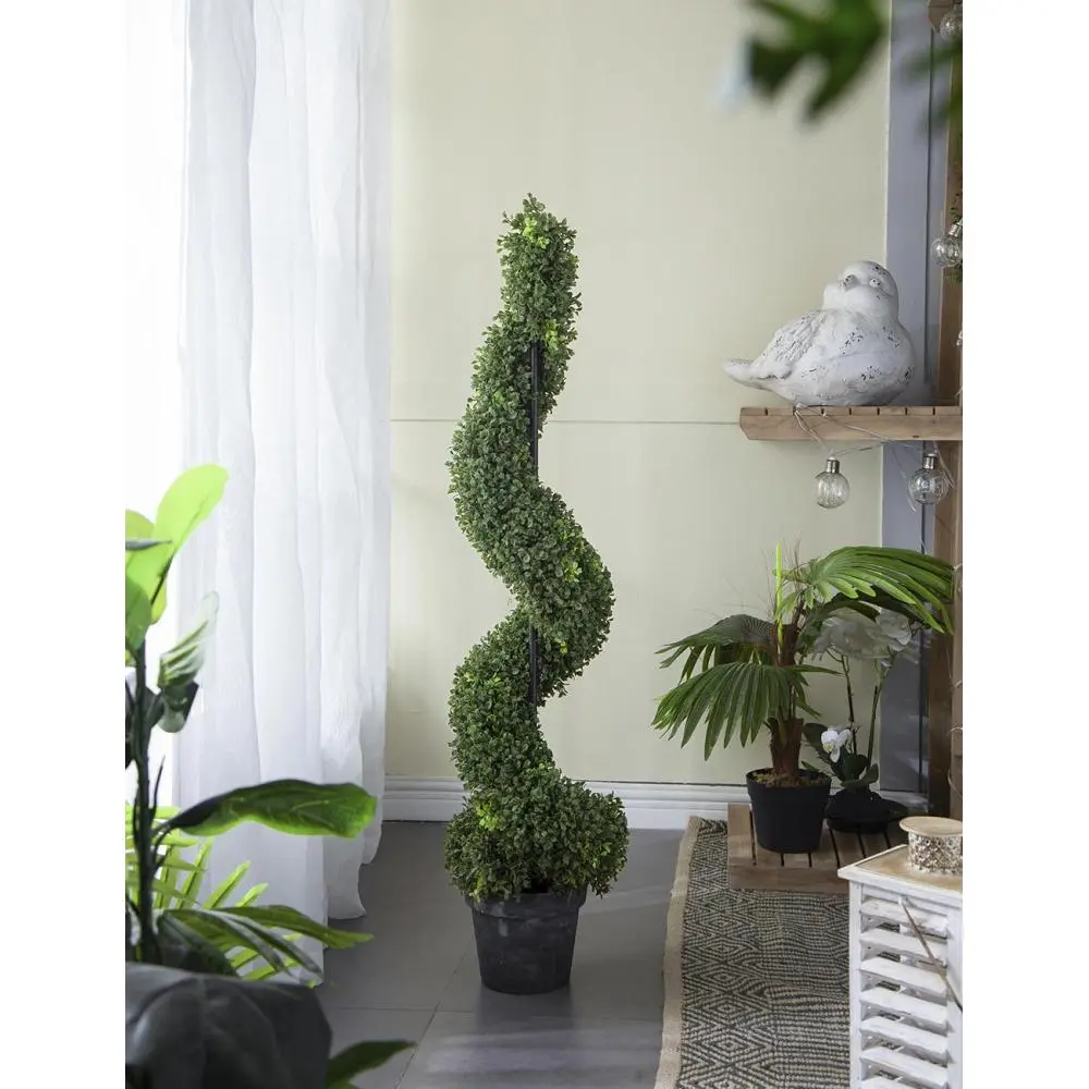 9.5x9.5x48" Tall Artificial Spiral Boxwood Topiary in Pot
