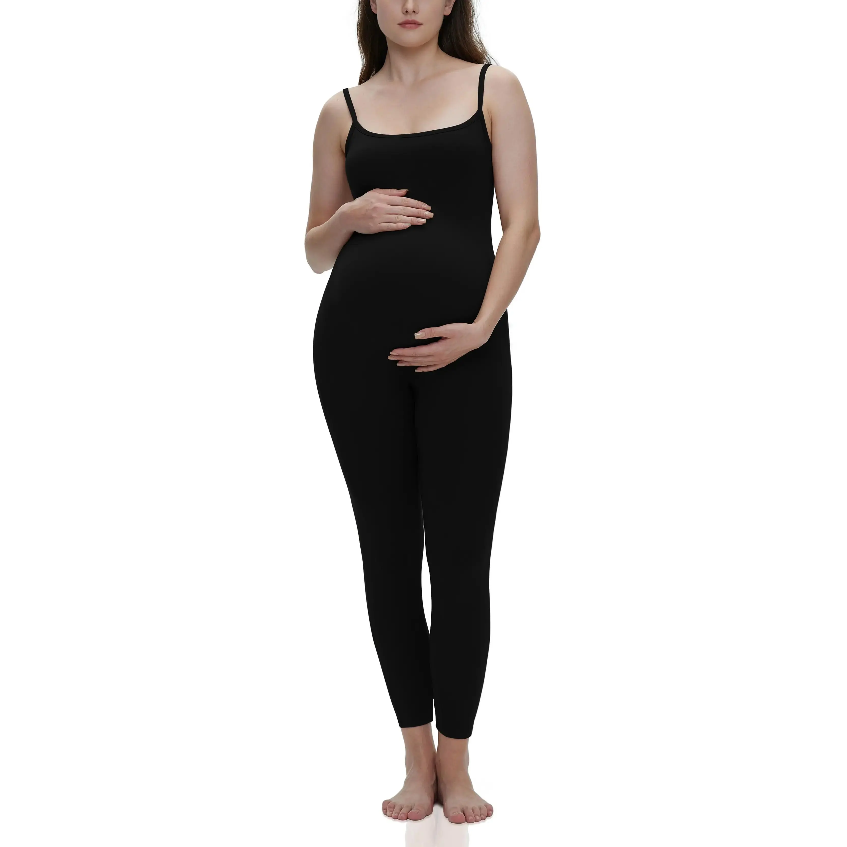 Women's Maternity Bodysuit Spaghetti Straps Sleeveless Tank Tops Leggings Jumpsuit Pregnancy Romper