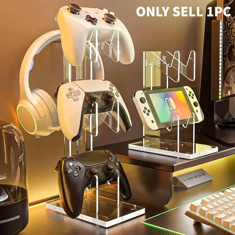 Acrylic Game Controller Stand - Desktop Display Holder for Game Controller&Gaming Accessories, Gaming Stuff, Portable Clamp Design for Office Desk Organization, Console Controller Accessories