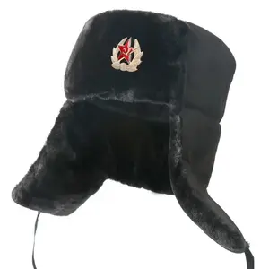 Winter Men's Soviet Badge Lei Feng Hats Russian Ushanka Hat Outdoor Warm Thicken Faux Rabbit Fur Windproof Snow Caps