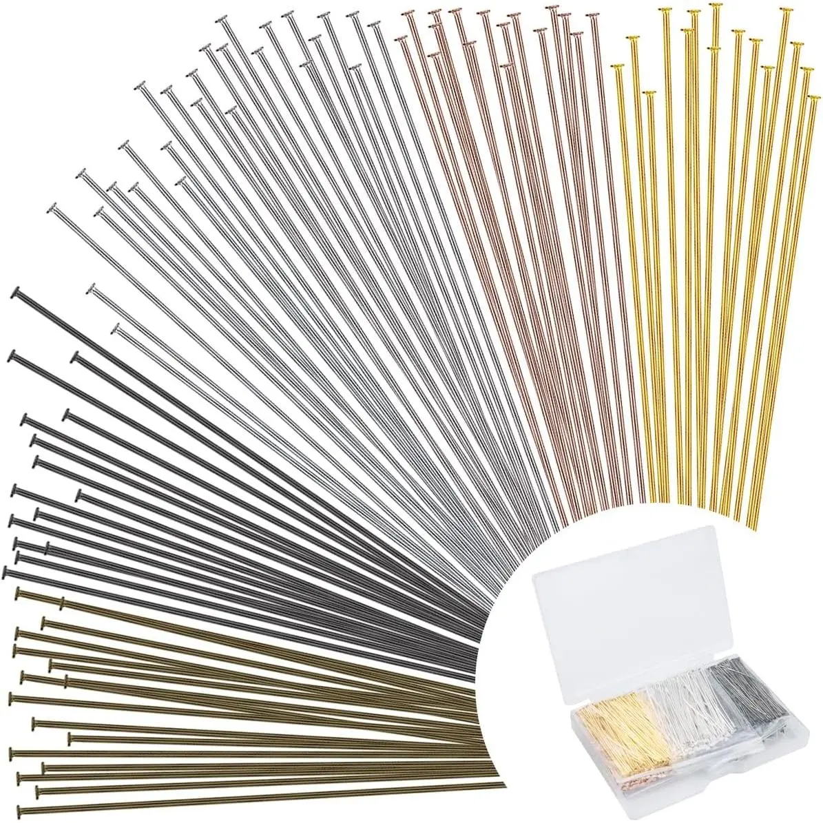 600 count 2 Inch Flat  Pins for  Making DIY, Straight  Pins  Making Pin Metal End Headpins for Craft Earring Bracelet Necklace Pendant Supplies (Flat  Pins-Multicolor)