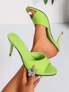 2026 Neon Green Stiletto Mule Heels for Women, Matte PU Open Toe Slip-On Sandals, Non-Slip Sole, No Blisters, Perfect for Party/Club/Date Night