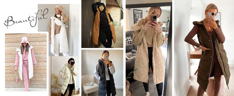 FMEYOA Womens Casual Comfort Warm Outerwear Down Vest with Stand Collar Thick Hooded Sleeveless Long Coats Jacket