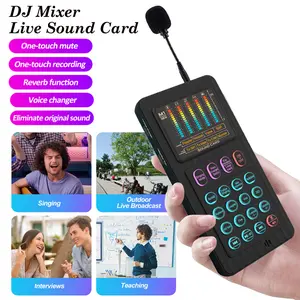 Handheld plug-in sound card device, portable voice changer device, audio mixer with voice changing / noise reduction functions, live streaming sound card device with microphone headphone cable, used for podcasts, broadcasting, daily life, singing, recordi