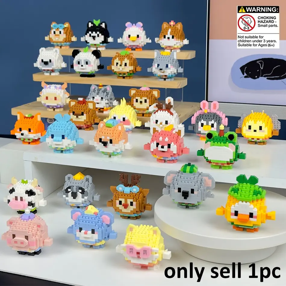 Cute Mini Animal Micro-Particle Blocks, Building Block Figures, DIY Assembly Toy, Cartoon Figure Desktop Decor, Birthday Gift, Handmade DIY Toy, Christmas Gift with Box