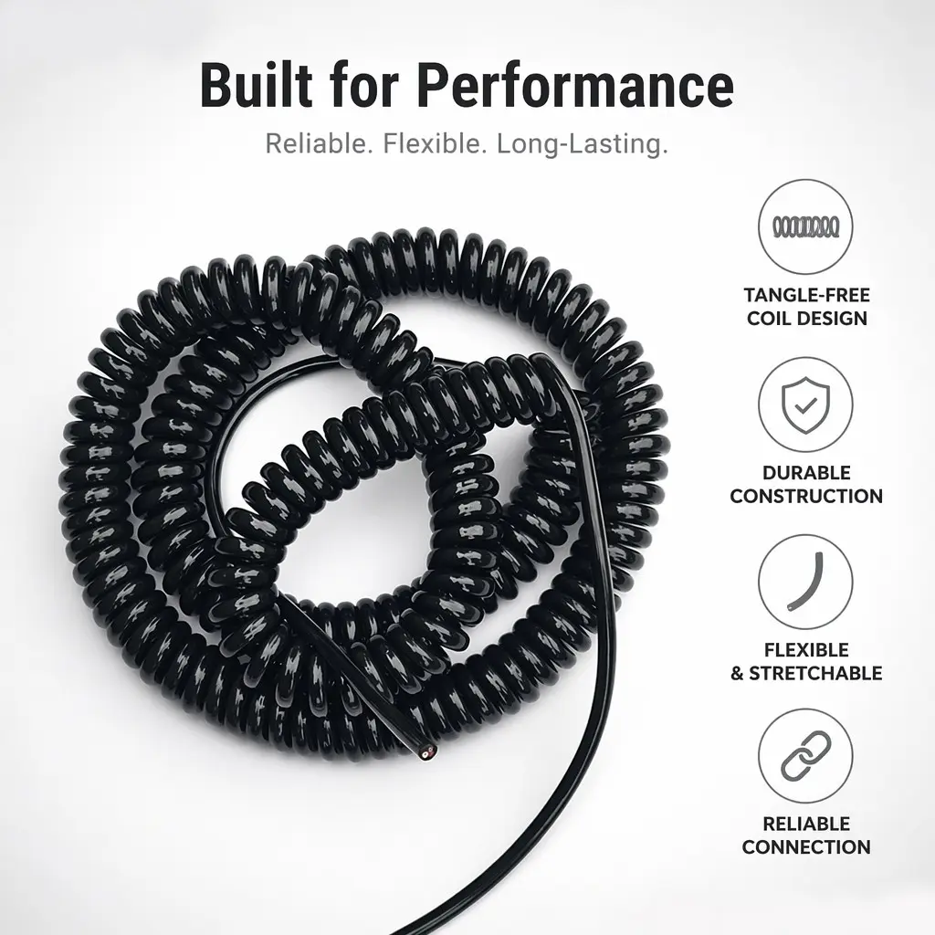2 Core PU Coiled Spring Wire 2.5m, Auto Retractable Stretch Power Cord, Extendable Cable, Flexible Wire for Various Uses