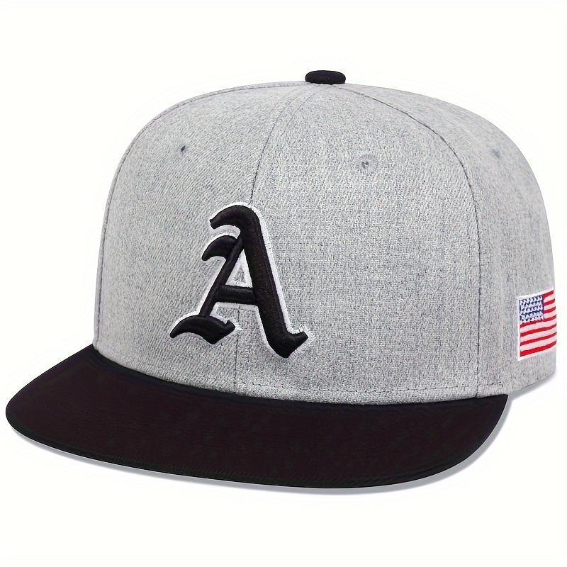 Men's Gothic "A" Alphabet Baseball Cap with Side American Flag, Hip-Hop Snapback, Adjustable Sun Protection Casual Hat for Outdoor, Travel, Beach, Party - 100% Polyester Fabric, Breathable Lightweight Design with Hand Wash Care - Single Pac