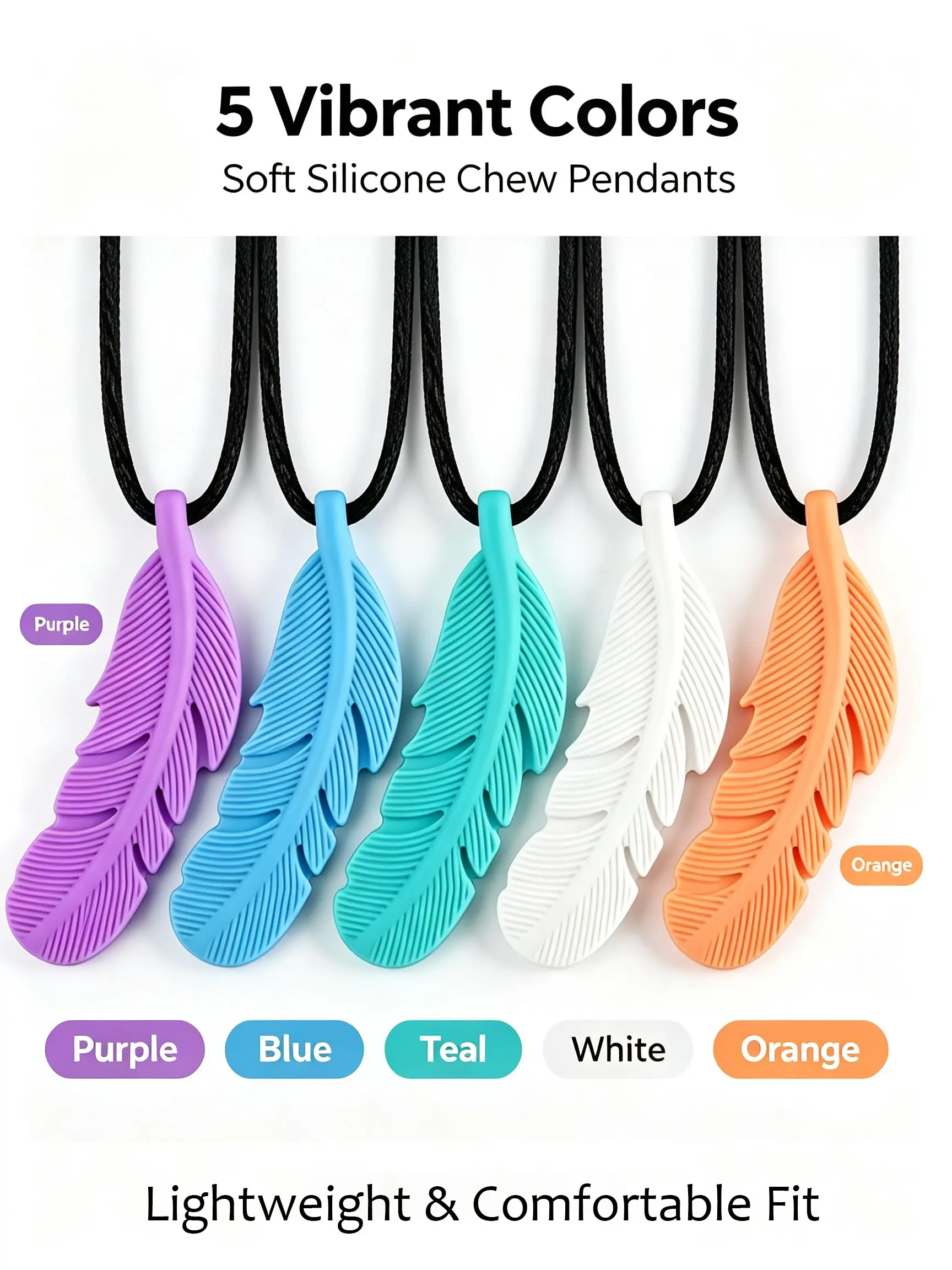 Cool Food-grade Silicone Necklace Chew Feather Pendant with Color of Macaron 1 Pcs Beautiful Stress Relieve Accessory Gift