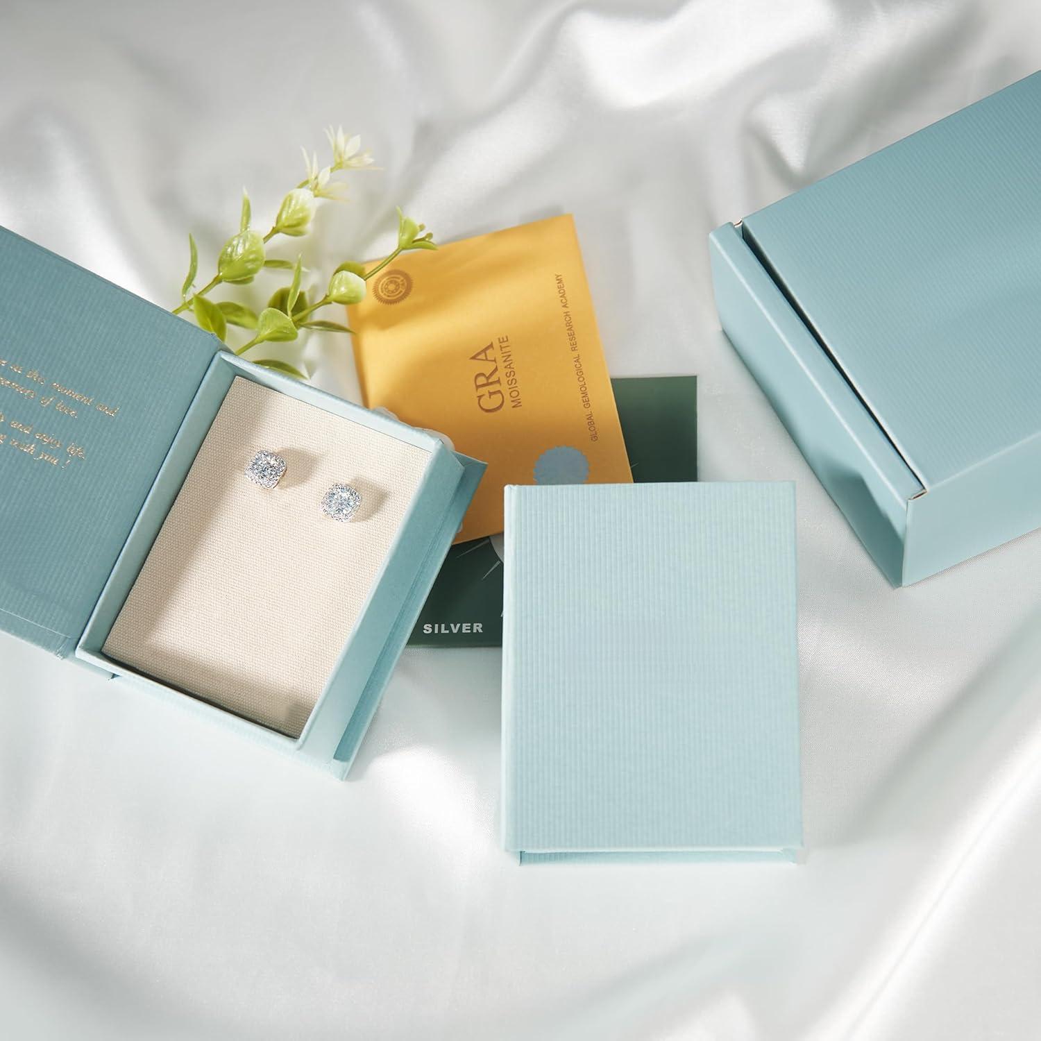 THE WELL KEPT Moissanite Stud Earrings, VVSI Quality D Color Round Cut, Lab Created 925 Sterling Silver with 18K White Gold Plated, Double Halo Design – Idea Gift for Women Men