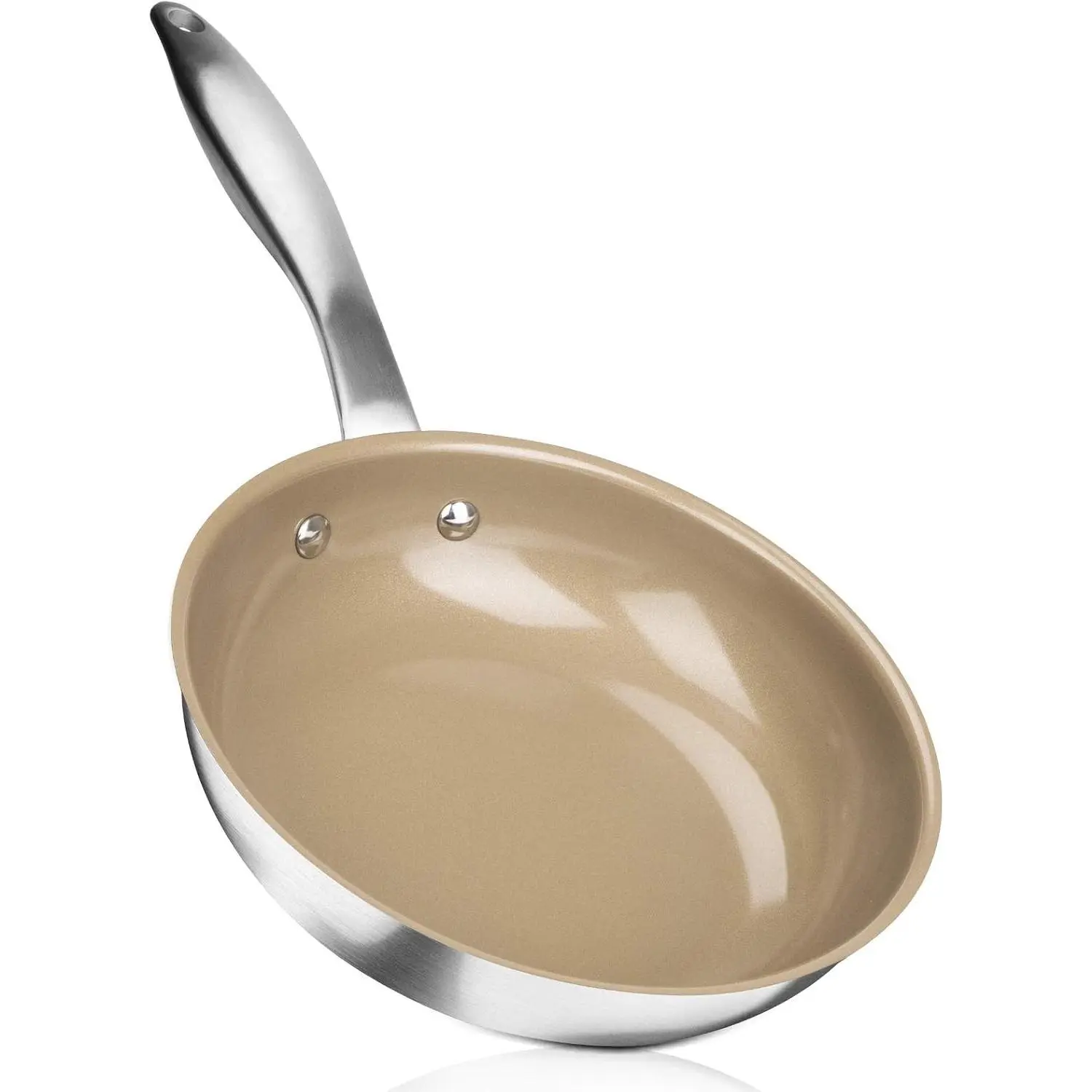 Ceramic Non-stick Frying Pan, Stainless Steel Induction 8-Inch Stir Fry Pan with Heavy-gauge Impact-bonded Bottom, FUSION Ti