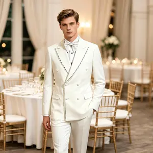 Men's Classic Tuxedo, 2-Piece Slim Fit Double Breasted Set with Studded Lapel - Smooth Matching Formal Suit for Grooms & Weddings