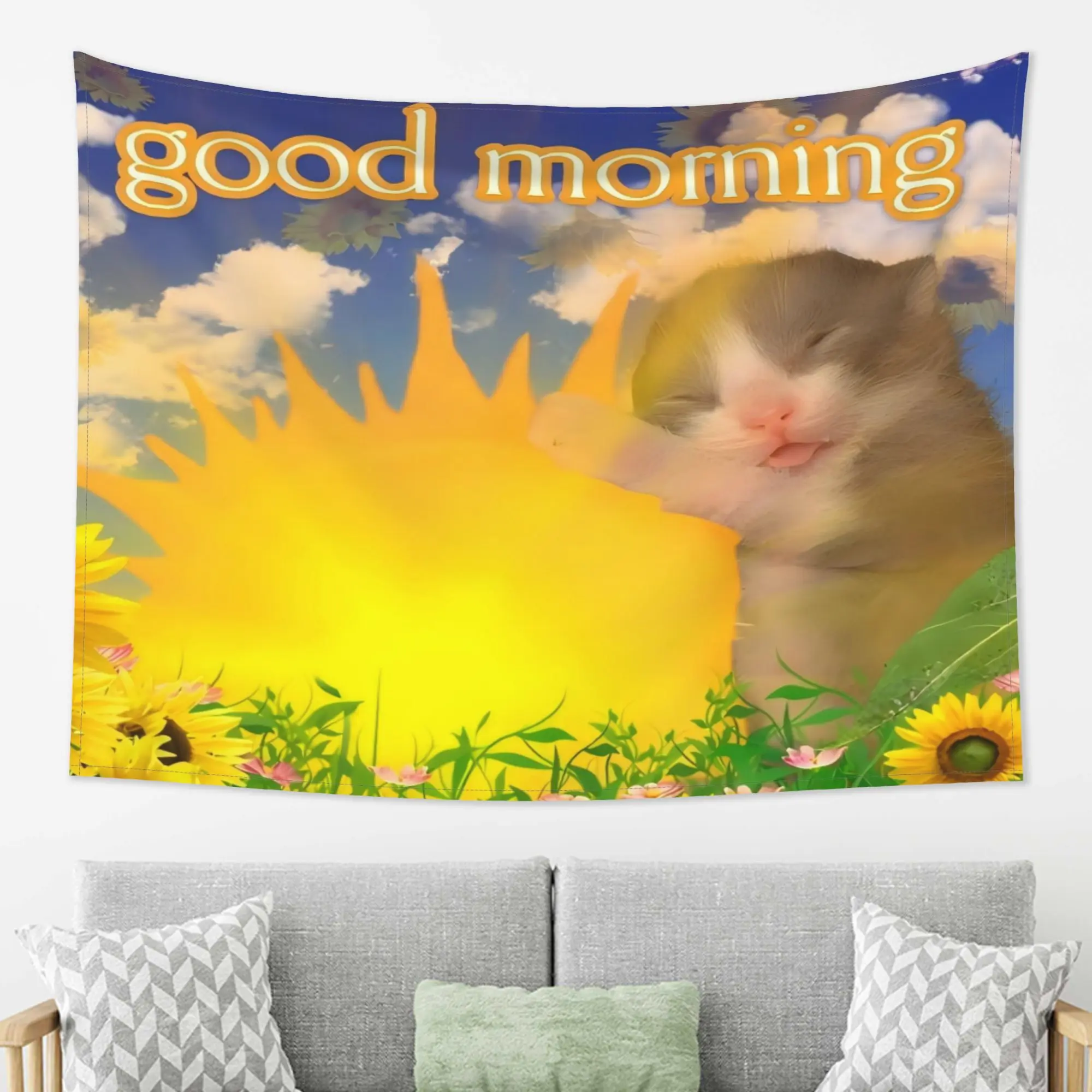 Good Morning Minimalist Style Tapestry, Aesthetic Appeal, Bedroom Decor, Suitable for Various Holidays, Perfect Tapestry Gift, Wall Hanging for Living Room, Bedroom, Office Home Decor/Room Decoration/Party Decoration, High-Quality Printed Tapestry art