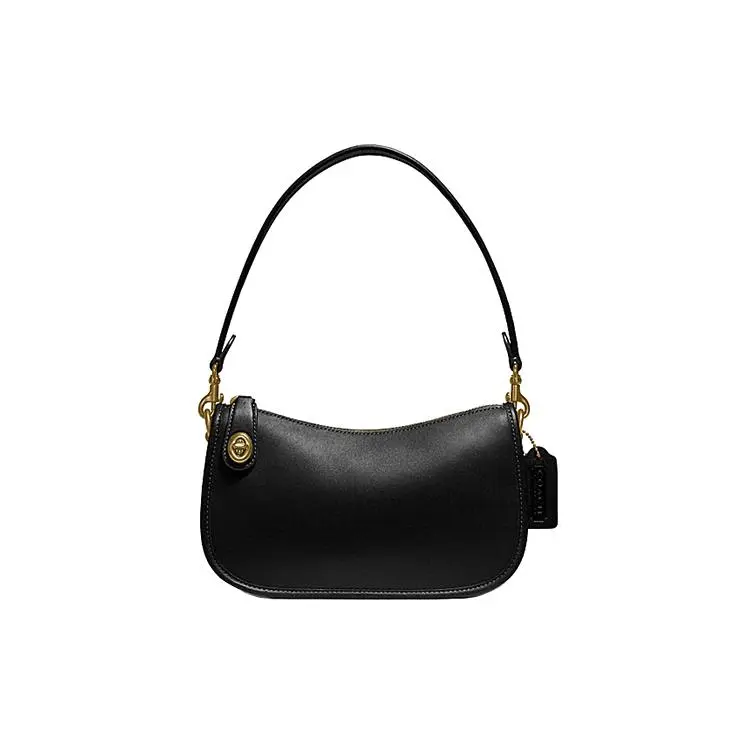 COACH Swinger 23 Leather Crossbody Bag for Women – Minimalist Zip-Top Shoulder Bag in Black