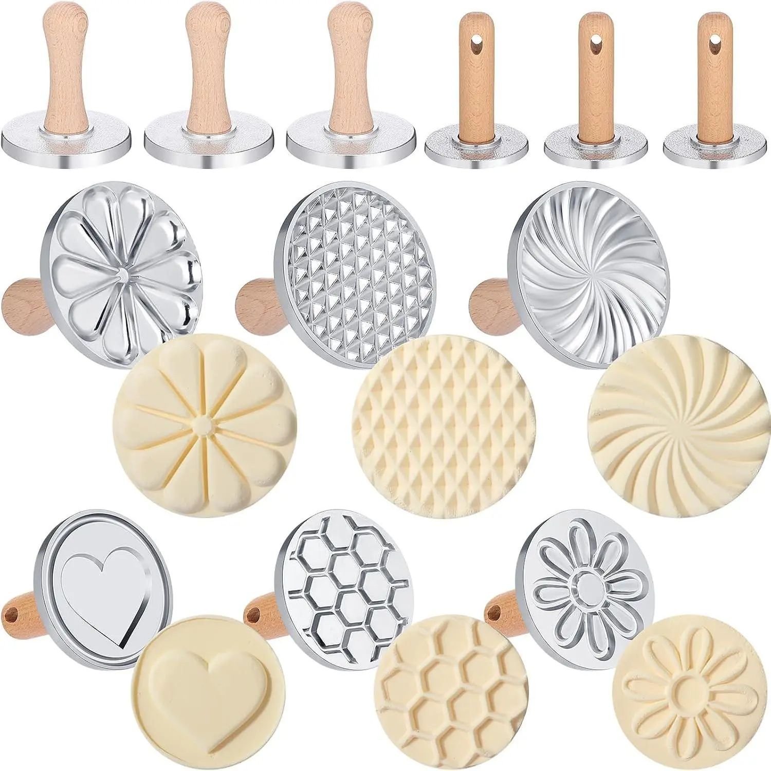 6 Pcs Cookie Stamps for Baking Metal Press with Wooden Handle Cookie Maker Decorating Supplies for Christmas thanksgiving DIY Baking Cake Pastry