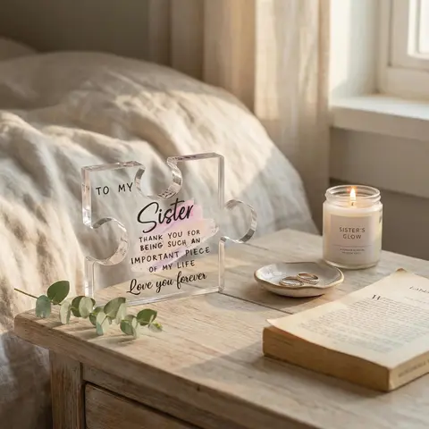 Sisters Acrylic Jigsaw Plaque - 3.35x3.94in Glossy Durable Home Decor Sign, 4.8inch Custom Friendship Keepsake, Assemblable Creative Photography Prop, Sentimental Birthday Gift for Sisters, 2D Premium Room Accessories for Nightstand & Shelf