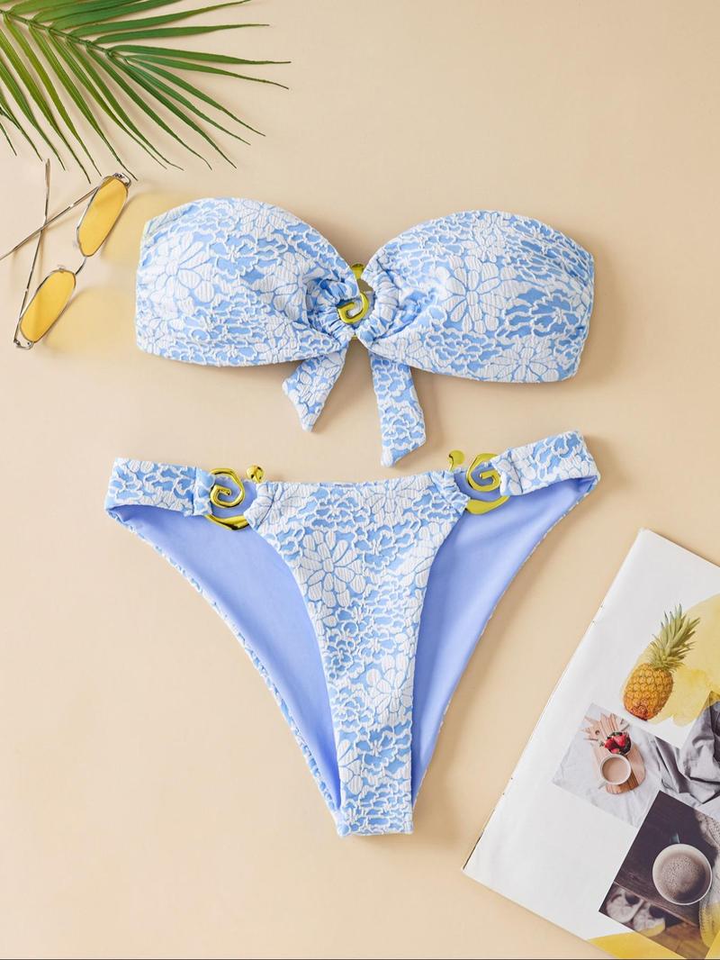 Two-piece Set Women's Bikini Set, Casual Fashion Chic Swim Top & Swim Bottom Swimsuit Set, Ladies Swimwear for Beach Holiday Vacation