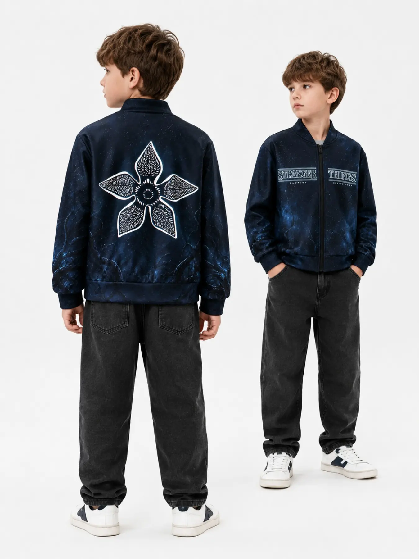 Stranger Things Kids Fall Winter Sweatshirt Jacket, 8-14 Years Old Boys Hellfire Club Starry Print Zipper Coat, Casual Long Sleeve Top Zipper Closure
