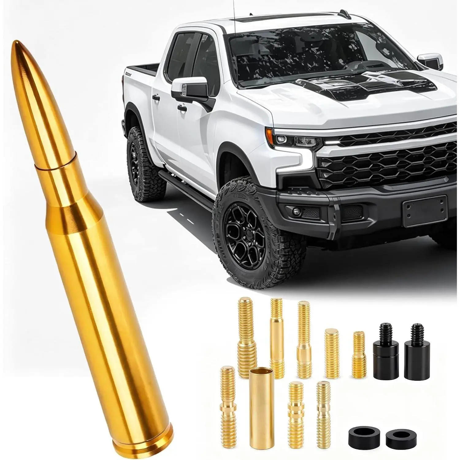 Car Bullet Antenna, 50 Cal Bullet Antenna, Antenna Topper Replacement, Heavy Duty Pickup Truck Accessories, Fit for GM Chevy Silverado 1500 2500 3500 HD GMC Sierra 1500 2500 3500 (Black)