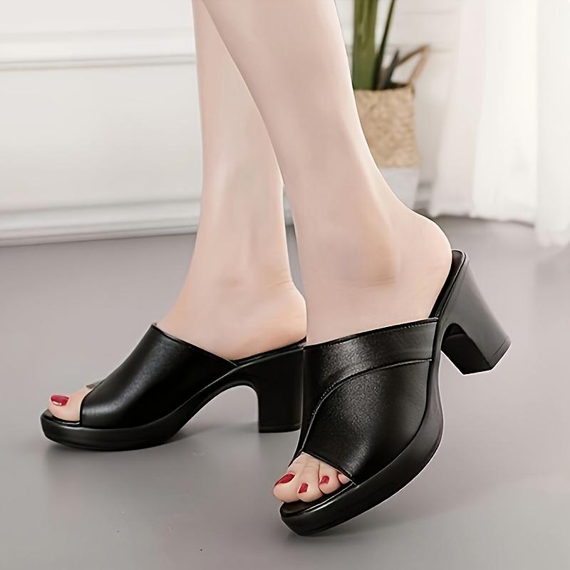Chunky High Heels Women's Fashion Peep Toe Sandals, All-Match Slip On Going Out Shoes