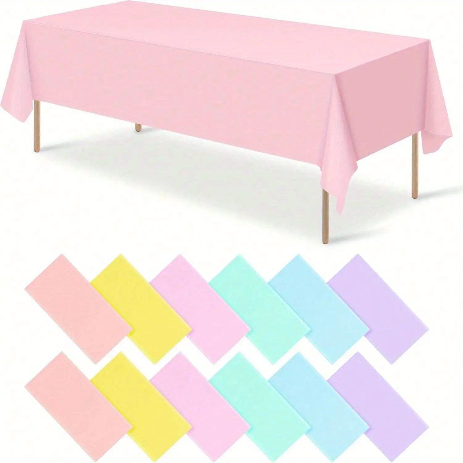 6/12 Pcs Pastel Plastic Disposable Rectangle Tablecloth, 54*108''/54*72'' Multicolor Table Cover for Home, Wedding, Birthday, Spring Easter & Summer Party Decorations