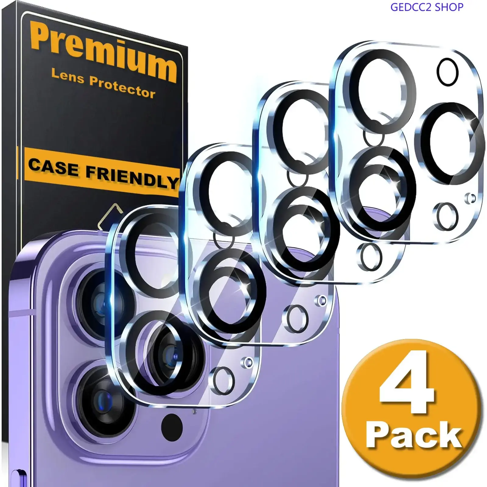 4 Pack iPhone Camera Lens Protector, 9H Tempered Glass HD Clear Camera Cover, Case Friendly Anti-Scratch Protection