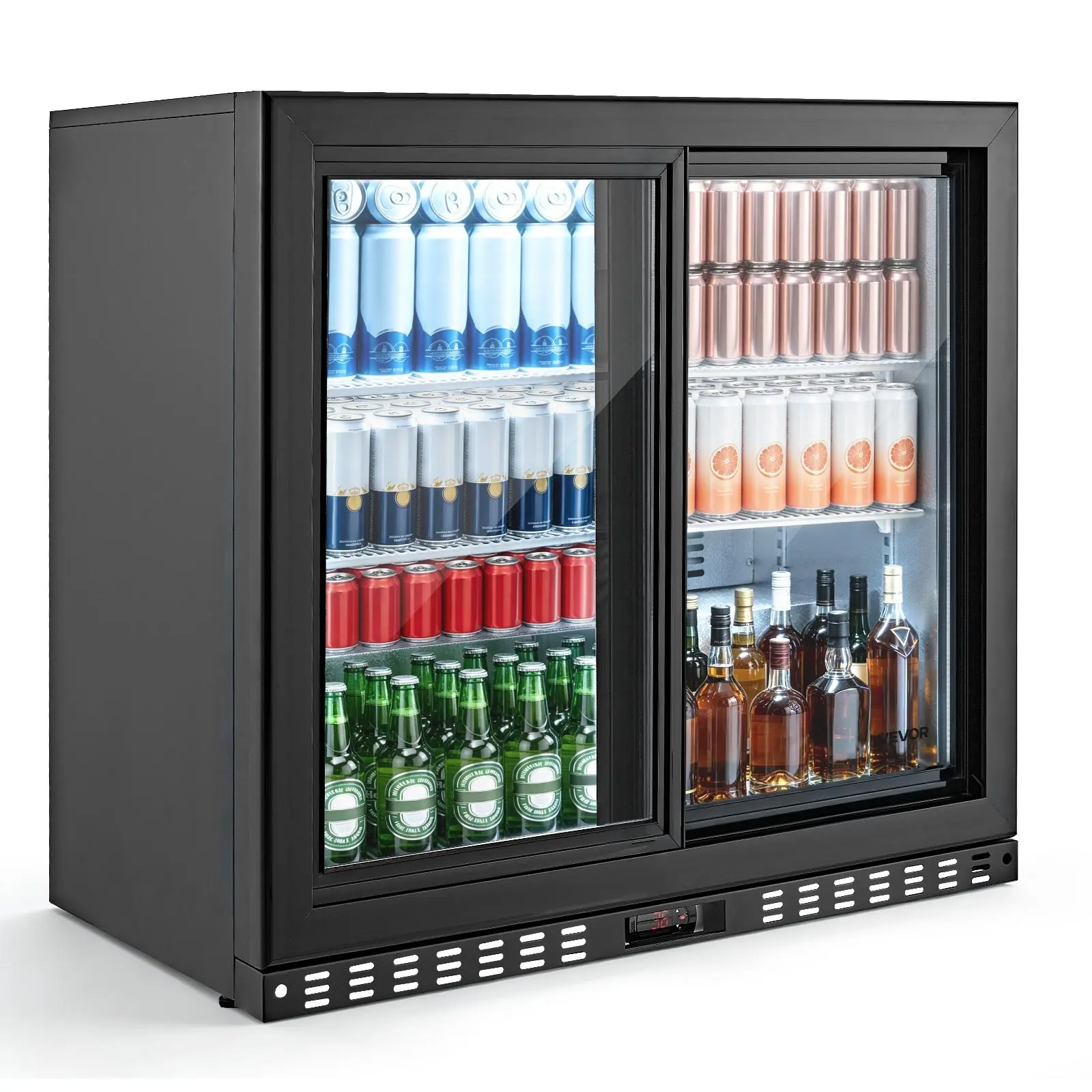 VEVOR Back Bar Cooler, 7.4 Cu.Ft Commercial Beverage Refrigerator, Under Counter Bar Fridge with 2 Sliding Doors, LED Lighting, Adjustable Shelves, Low-E Glass Display Cooler for Beer, Wine, Drink