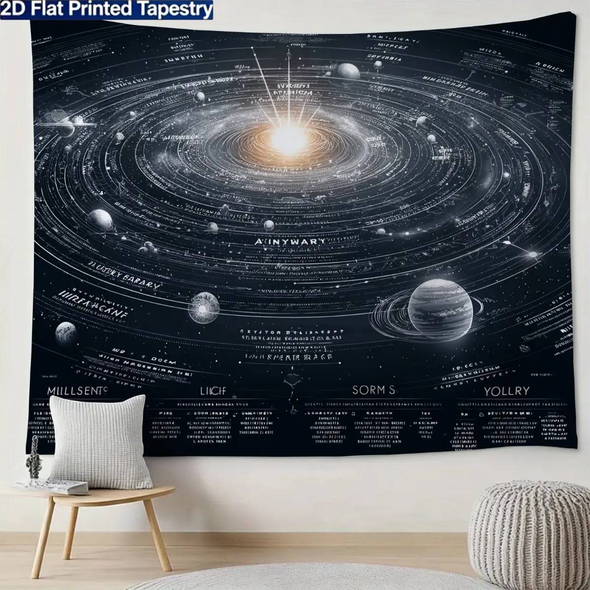 1pc Polyester Rectangular 2D Flat Printing Tapestry Banner Decor - 30*40in Detailed Solar System Galaxy Backdrop, Central Radiant Sun, Orbiting Planets, Cosmic Elements, Ideal for School Science Events, Indoor Room Decor