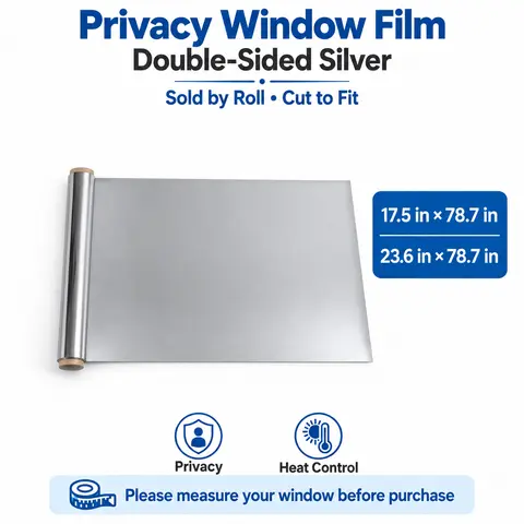 Decorative Peelable Reflective Vinyl Window Film, Universal UV Protection Home Decor Sticker - 17.5×78.7inch (45*200cm), 23.6×78.7inch (60*200cm), Double-Sided Mirror Effect, Summer Heat Insulation, Daytime Privacy, See Out Not In
