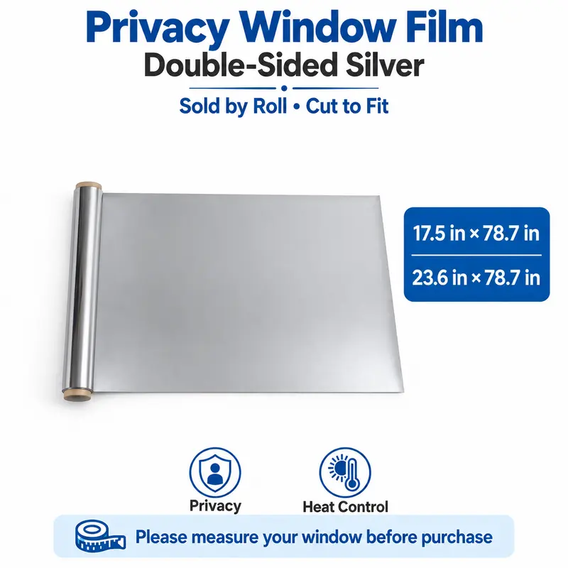 Decorative Peelable Reflective Vinyl Window Film, Universal UV Protection Home Decor Sticker - 17.5×78.7inch (45*200cm), 23.6×78.7inch (60*200cm), Double-Sided Mirror Effect, Summer Heat Insulation, Daytime Privacy, See Out Not In