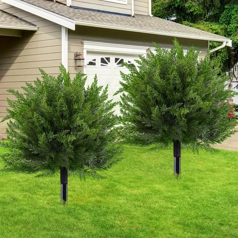 2 Pack Artificial Cedar Topiary Ball Trees with Ground Spike, UV Resistant Fake Bushes, Set of  Faux Cypress Fake Plants Faux Shrubs for Outdoor Indoor Front Porch Garden Decor.Floral Accent Decor