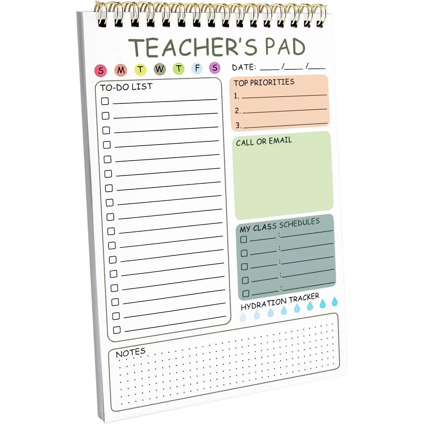 Teacher  Notepad, 8.3x5.8 Inch Teacher Notepad, Spiral Checklist Notebook for Class Schedules, Daily Planner, School Tasks and Goal Setting (Green)