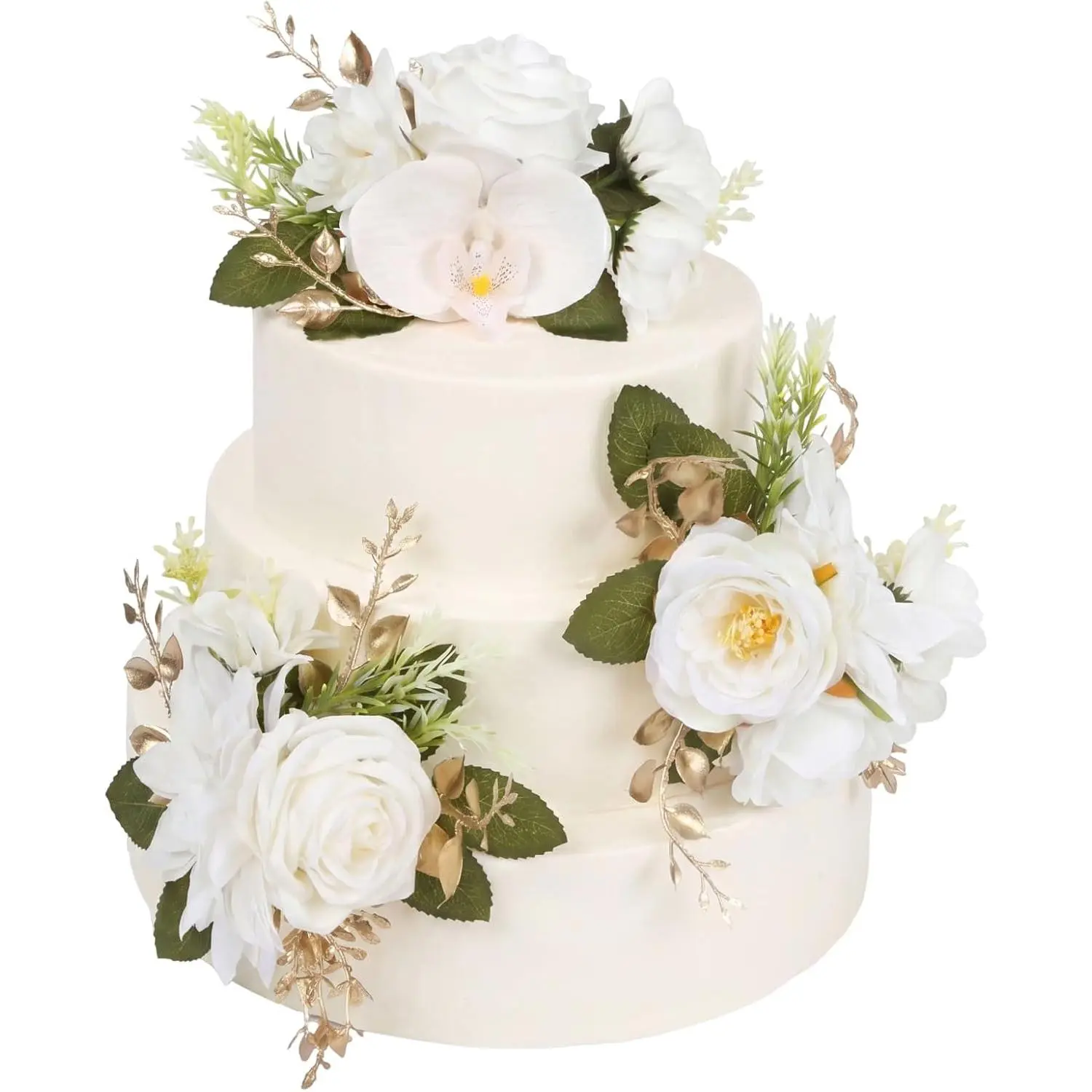 Cake Toppers 3PCS Cake Toppers Wedding Artificial Rose Flowers Cake Decorations White Cake Flowers for Wedding Anniversary Valentine's Day Birthday Baby Shower Celebration Party Decor (White)
