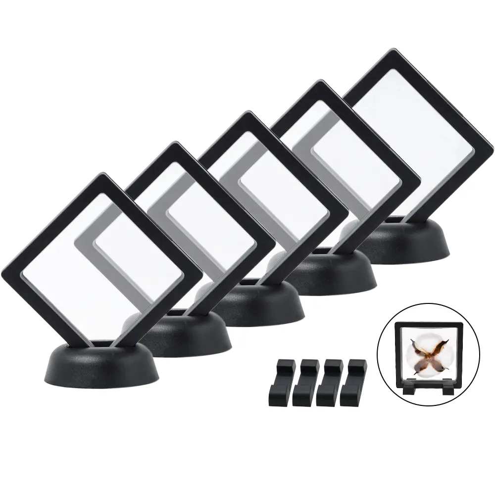 5 Pcs Coin Holder Challenge Coin Display Stand, Black 3D Floating Display Case for AA Coin Medallions Jewelry Rock Gem Arrowhead Collecting and Display (3.5×3.5×0.8 inches)