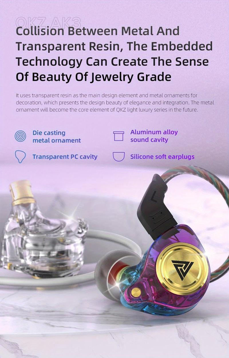 QKZ-AK3/AK6 Wired In-Ear Earphones with Mic – HiFi Subwoofer, Noise Cancelling, 3D Stereo Sound for Gaming, Sports & Gym