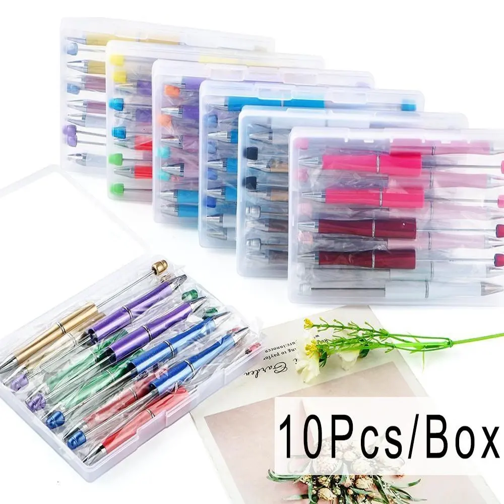 Bead Pen Set, 10pcs/set DIY Bead Pen with Storage Box, DIY Making Gift for Office School Teacher Bridal Graduation Ceremony, Beaded Pen