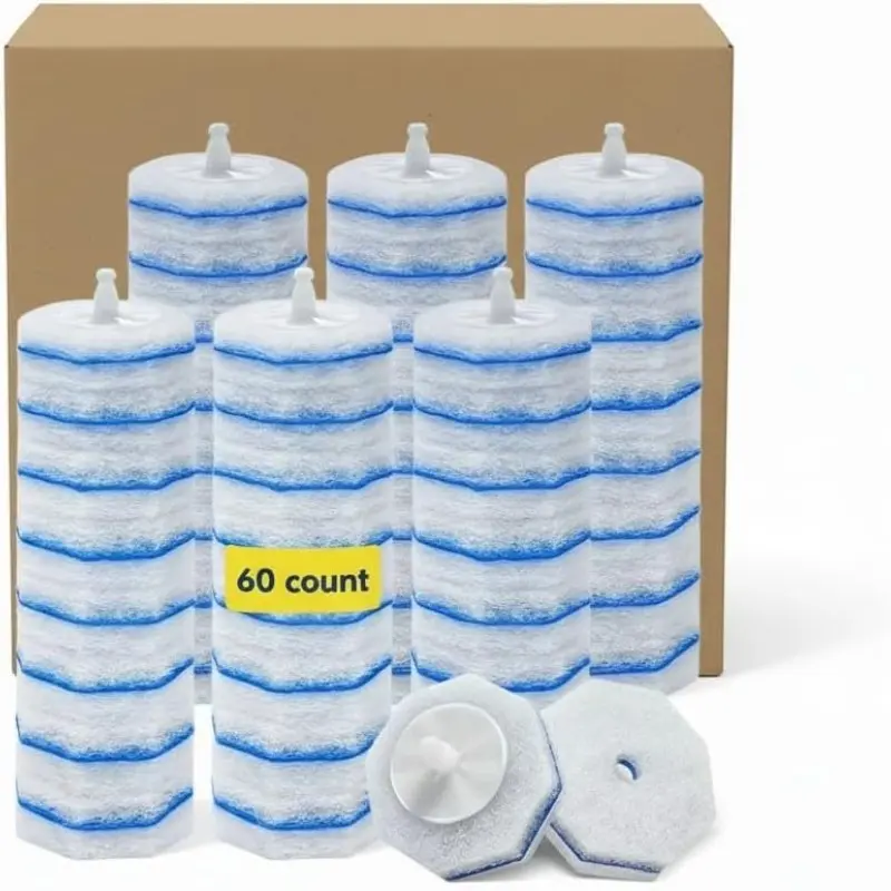 60pcs Toilet Wand Refills for Clorox, Disposable Toilet Brush Refills, Bathroom Cleaning, High-Density Scrubber, Easy to Use