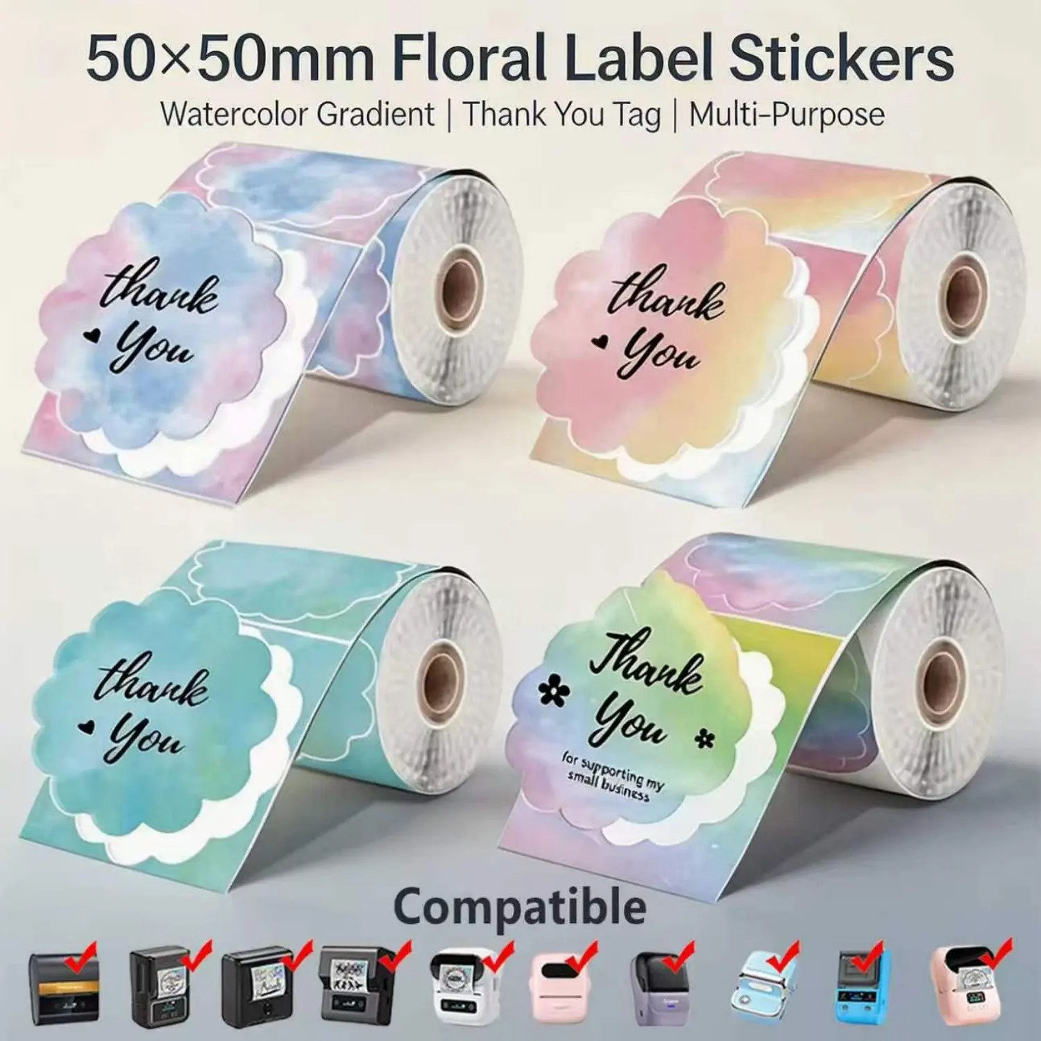 Direct Thermal Paper Labels (4 Rolls, 50x50mm) - Gradient Colors, Lace Border, M Series Compatible (M110, M220, M221, M120, M200) for Label Printing, DIY, Pricing Thermal Sticker Labels Customizable Labels